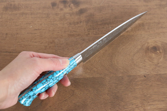 Takeshi Saji SRS13 Hammered Petty-Utility 130mm Blue Turquoise Handle - Seisuke Knife