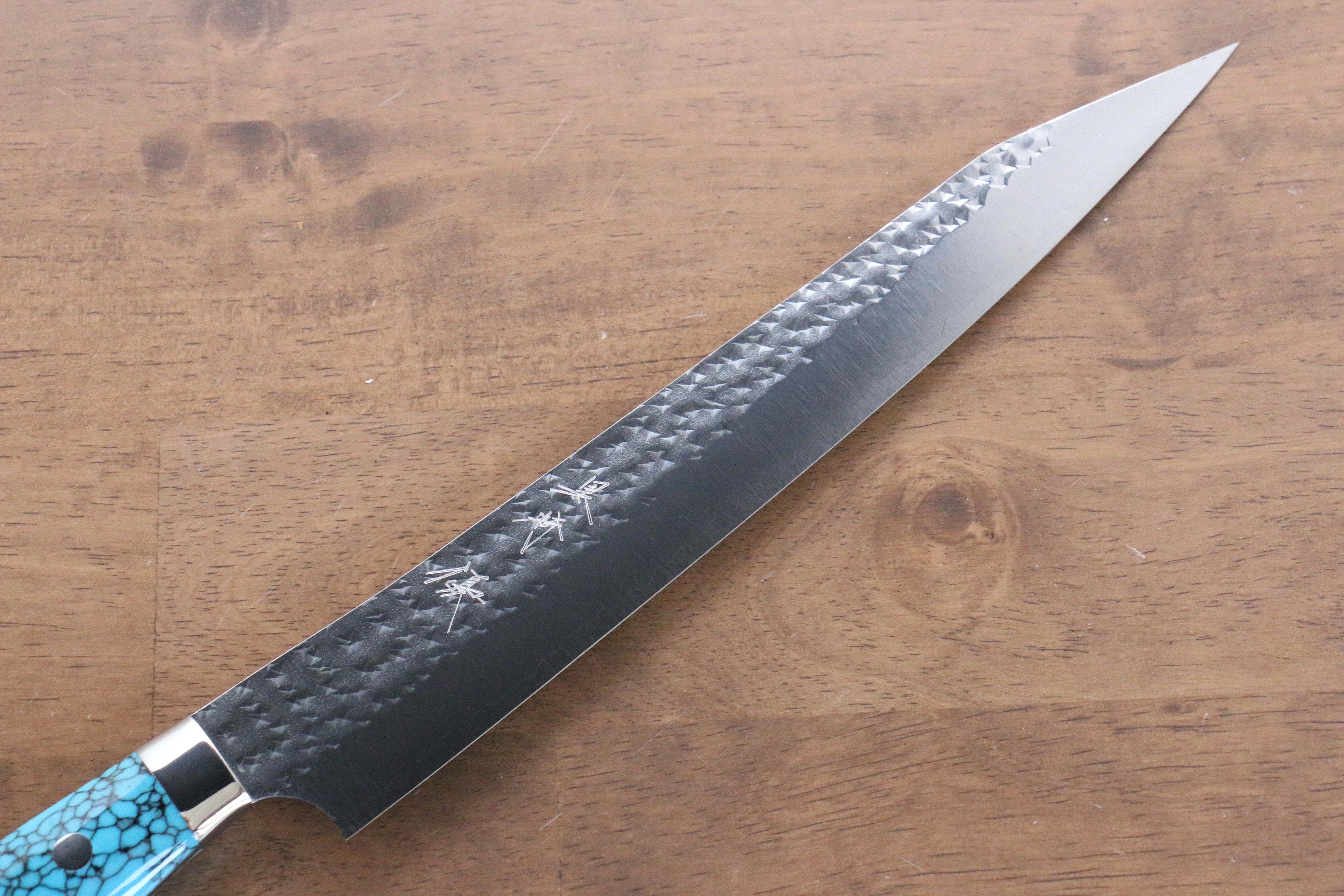 Yu Kurosaki Senko SG2 Hammered Sujihiki 240mm Turquoise Handle - Seisuke Knife