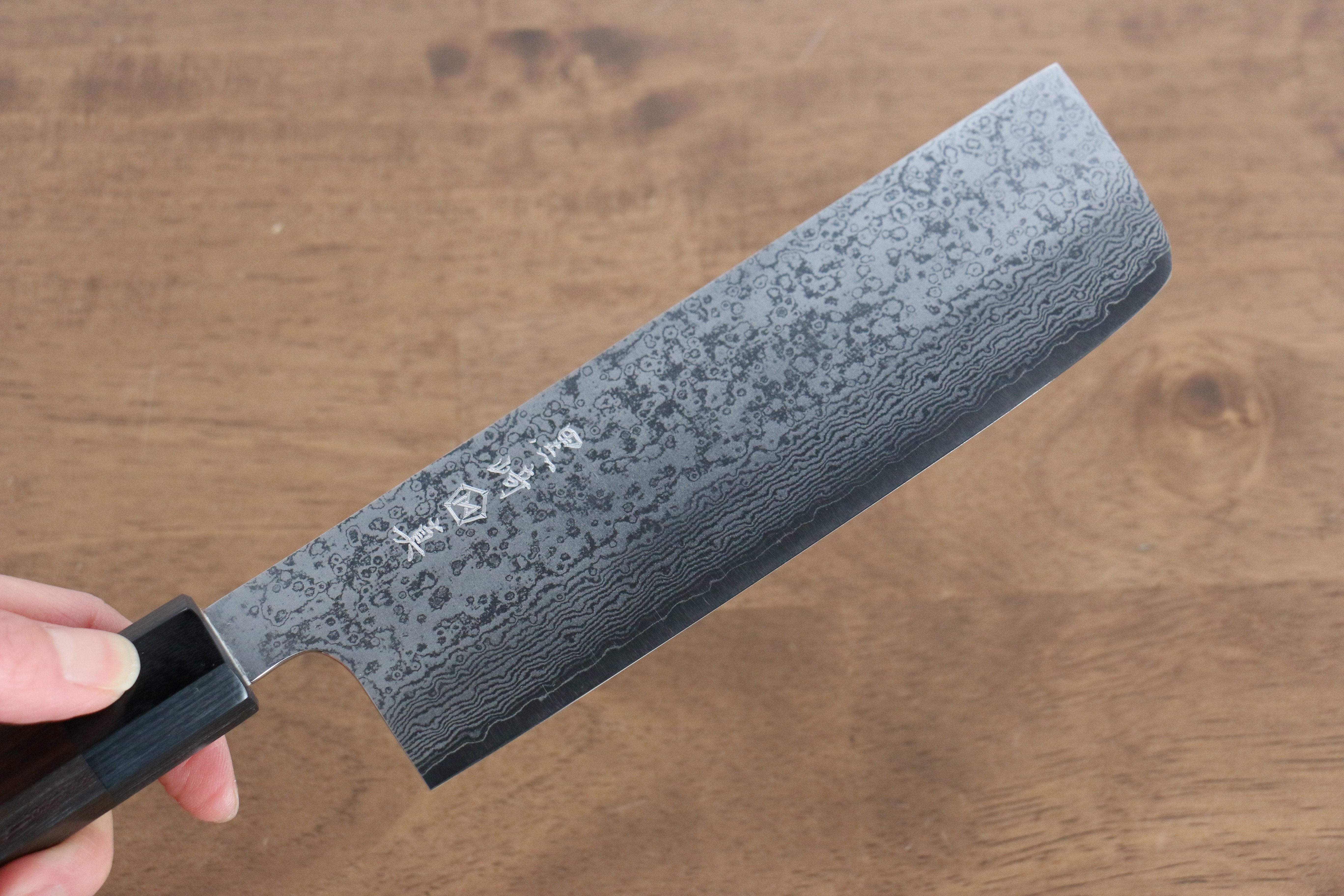 Makoto Kurosaki VG10 Damascus Nakiri 170mm with Ebony Wood Handle - Seisuke Knife