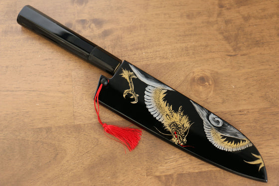 Yu Kurosaki Senko SG2 Hammered Dragon Chinkin Santoku 165mm Lacquered Handle with Sheath - Seisuke Knife