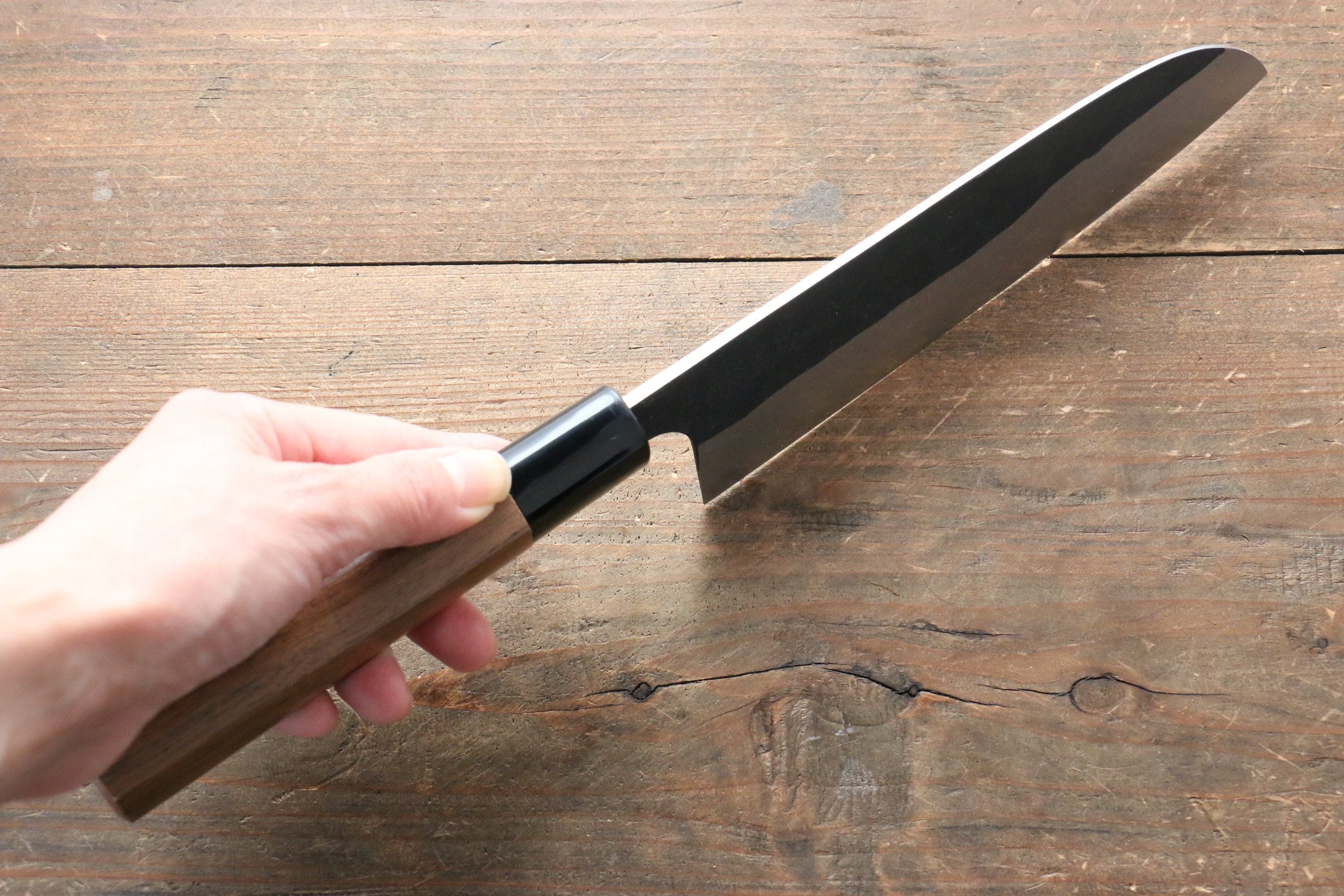 Shungo Ogata White Steel No.2 Black Finished Santoku 165mm Walnut Handle - Seisuke Knife