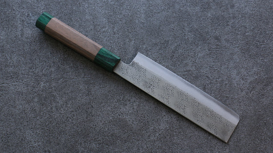 Seisuke Blue Super Hammered Nakiri 165mm Walnut (With Double Green Pakka wood) Handle - Seisuke Knife