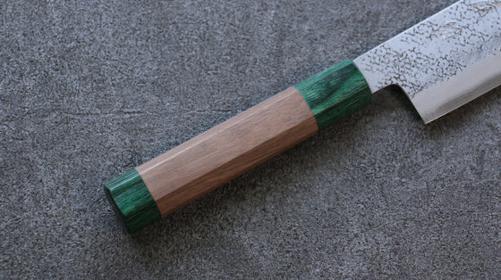 Seisuke Blue Super Hammered Nakiri 165mm Walnut (With Double Green Pakka wood) Handle - Seisuke Knife