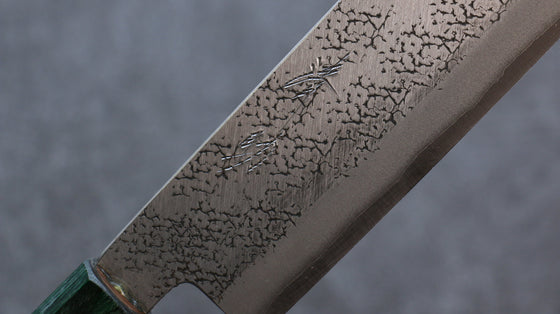 Seisuke Blue Super Hammered Nakiri 165mm Walnut (With Double Green Pakka wood) Handle - Seisuke Knife
