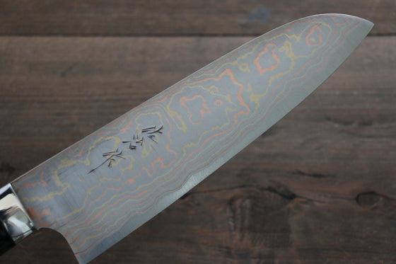 Takeshi Saji Stainless Steel Colored Damascus Santoku 180mm Maki-e Art Fish Handle with Sheath - Seisuke Knife