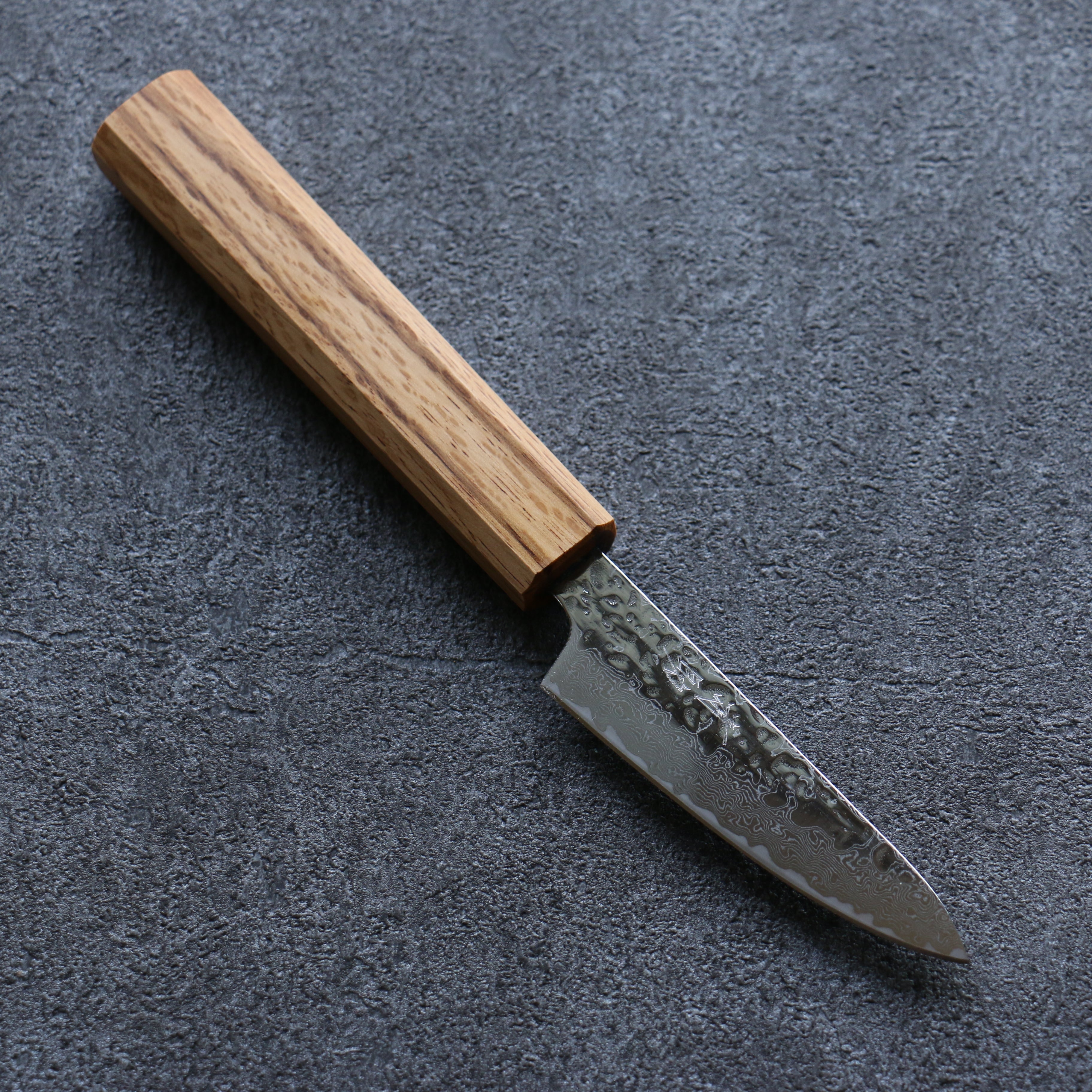 Seisuke Tsukikage AUS10 Migaki Hammered Damascus Petty-Utility 80mm Oak Handle - Seisuke Knife