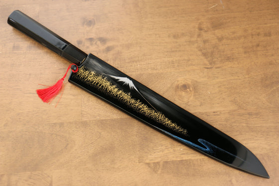 Yu Kurosaki Senko SG2 Hammered Mt Fuji Chinkin Sujihiki 270mm Lacquered Handle with Sheath - Seisuke Knife