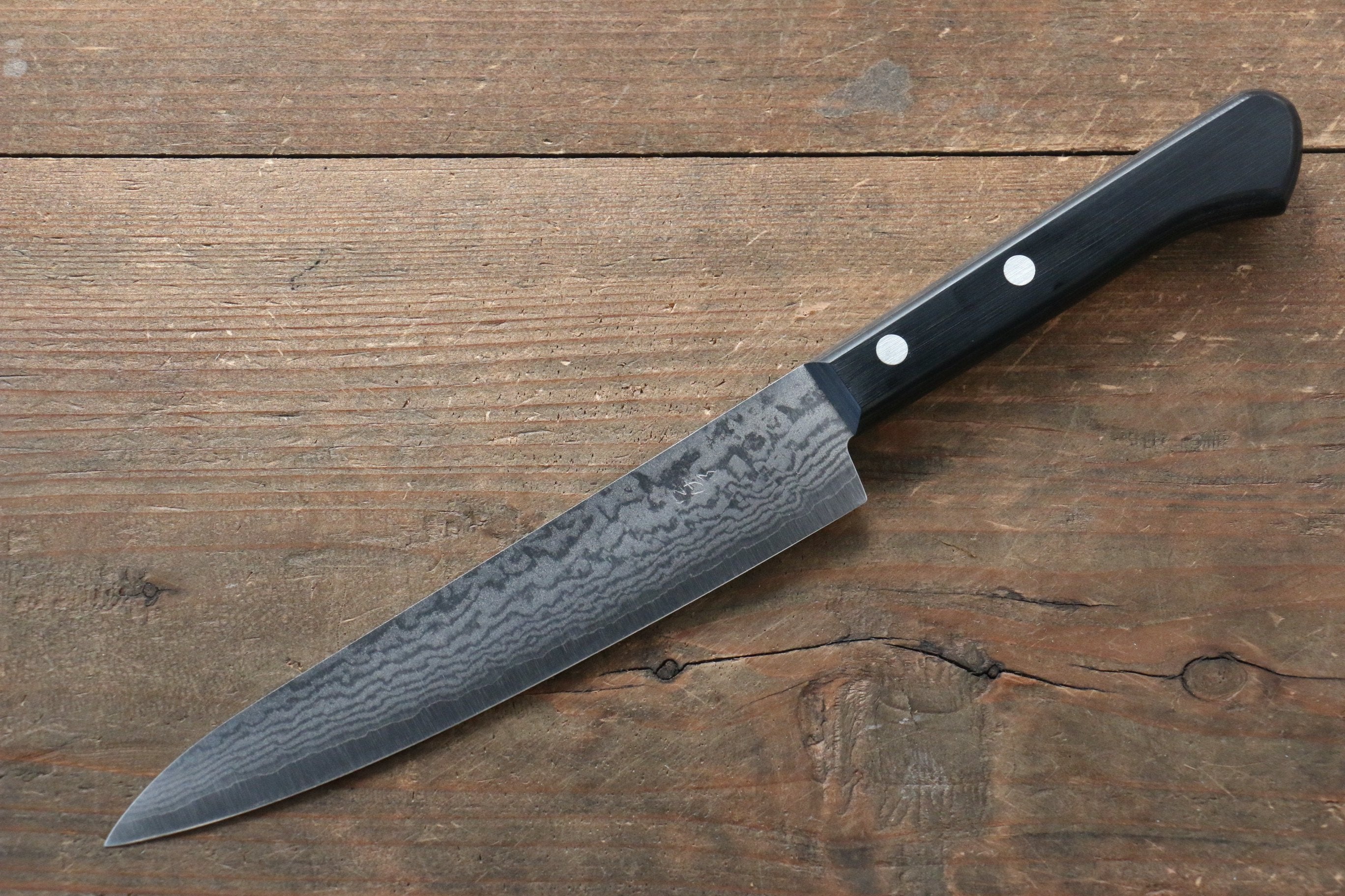 Shungo Ogata VG5 Damascus Petty-Utility 150mm Black Pakka wood Handle - Seisuke Knife