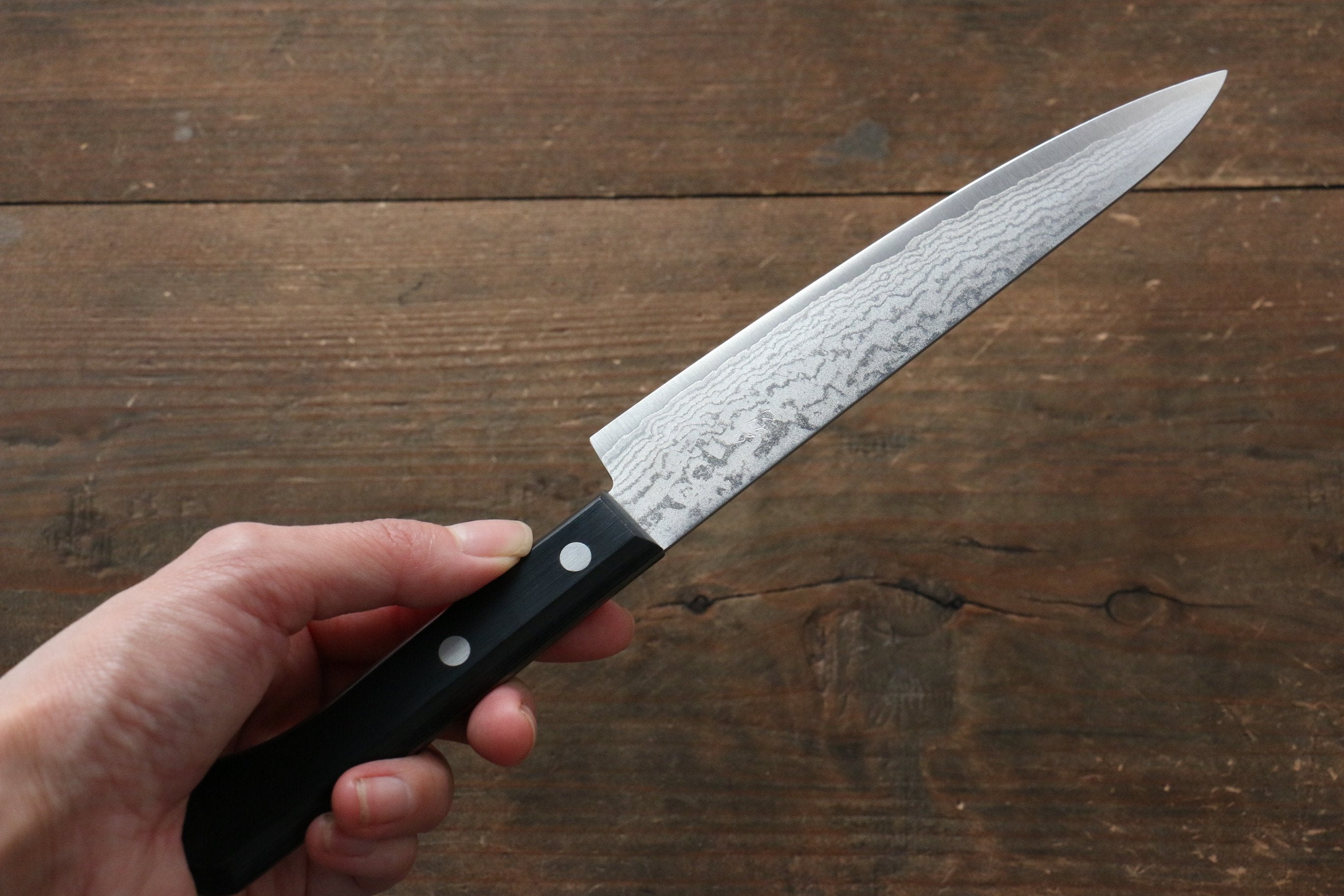 Shungo Ogata VG5 Damascus Petty-Utility 150mm Black Pakka wood Handle - Seisuke Knife