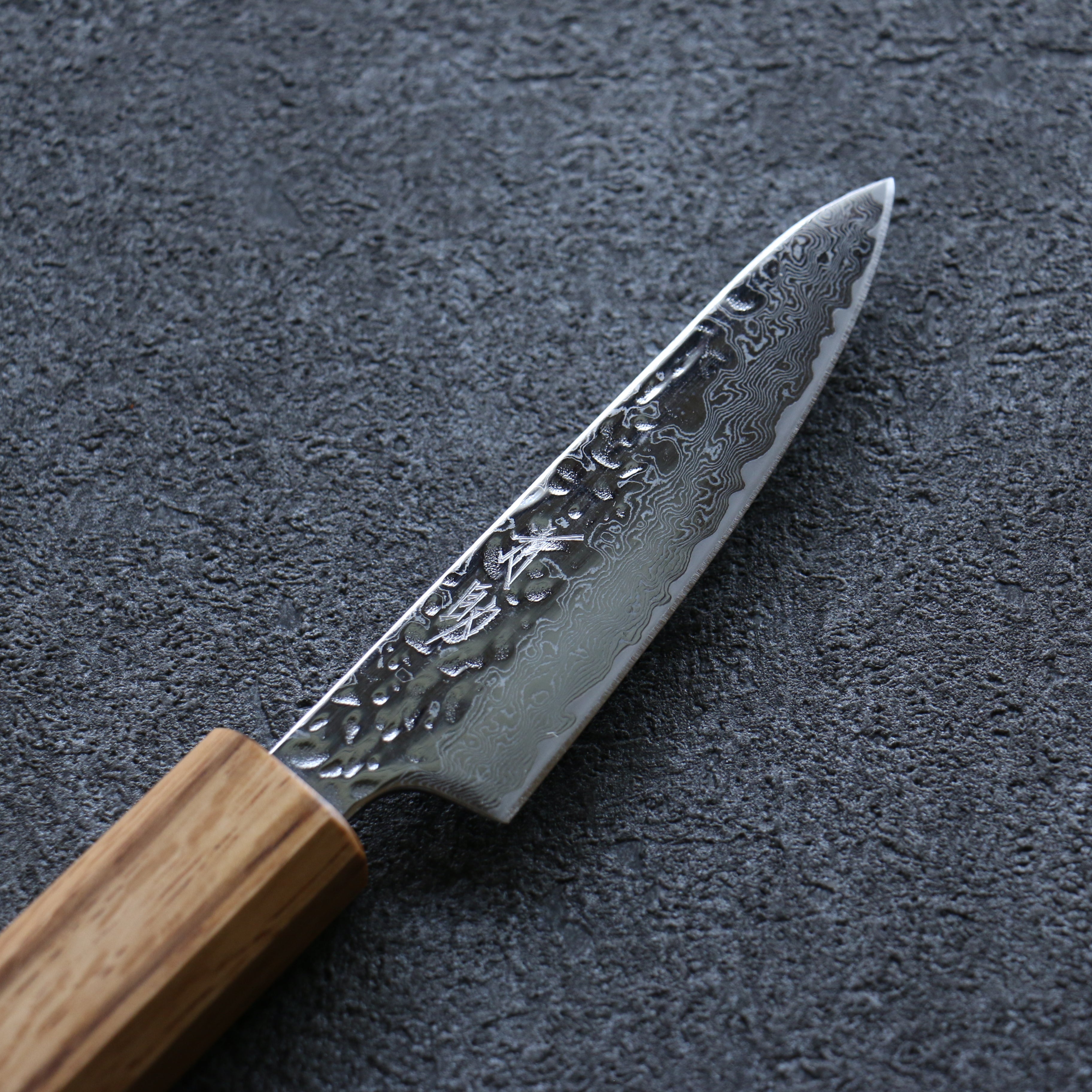 Seisuke Tsukikage AUS10 Migaki Hammered Damascus Petty-Utility 80mm Oak Handle - Seisuke Knife