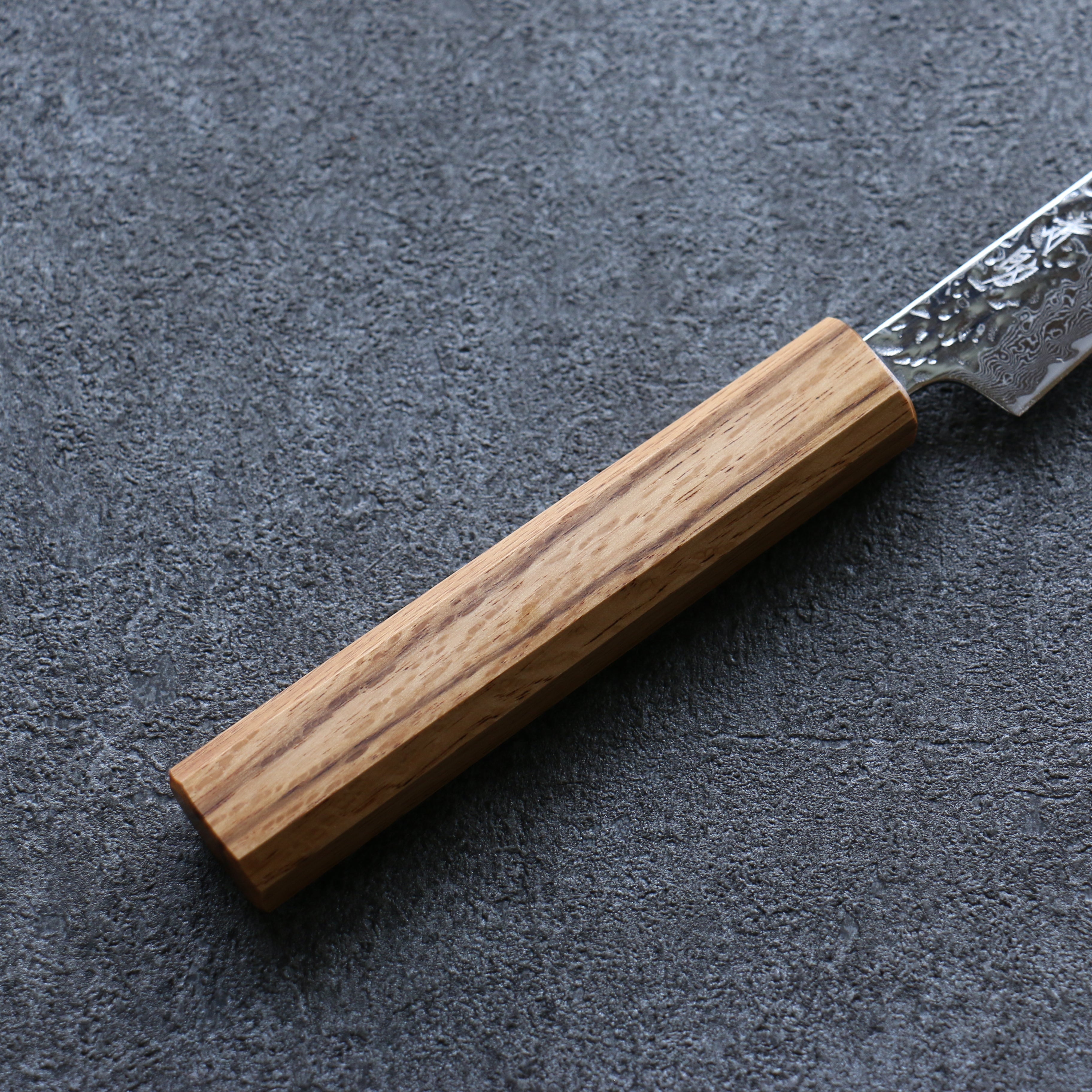 Seisuke Tsukikage AUS10 Migaki Hammered Damascus Petty-Utility 80mm Oak Handle - Seisuke Knife