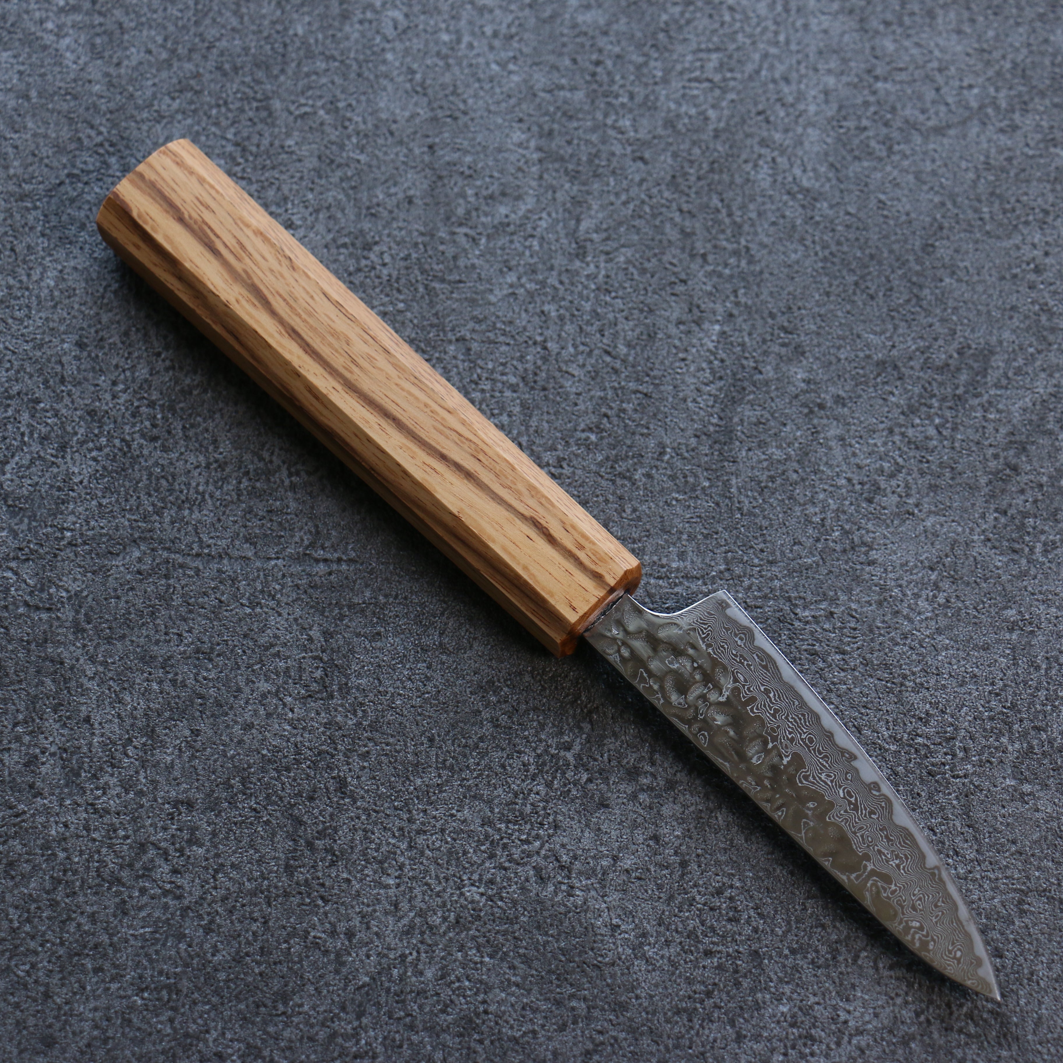 Seisuke Tsukikage AUS10 Migaki Hammered Damascus Petty-Utility 80mm Oak Handle - Seisuke Knife