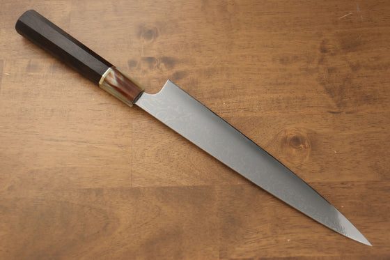 Takeshi Saji SG2 Mirrored Finish Damascus Sujihiki 240mm Ebony with Ring Handle - Seisuke Knife