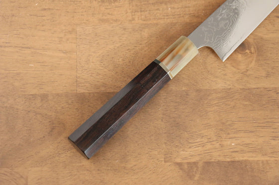 Takeshi Saji SG2 Mirrored Finish Damascus Sujihiki 240mm Ebony with Ring Handle - Seisuke Knife