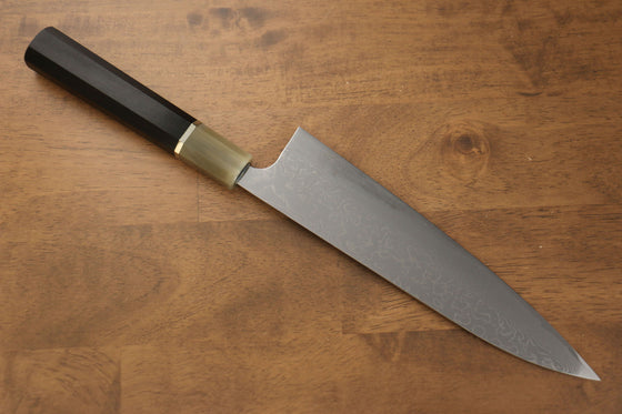 Takeshi Saji SG2 Mirrored Finish Damascus Gyuto 210mm Ebony with Ring Handle - Seisuke Knife