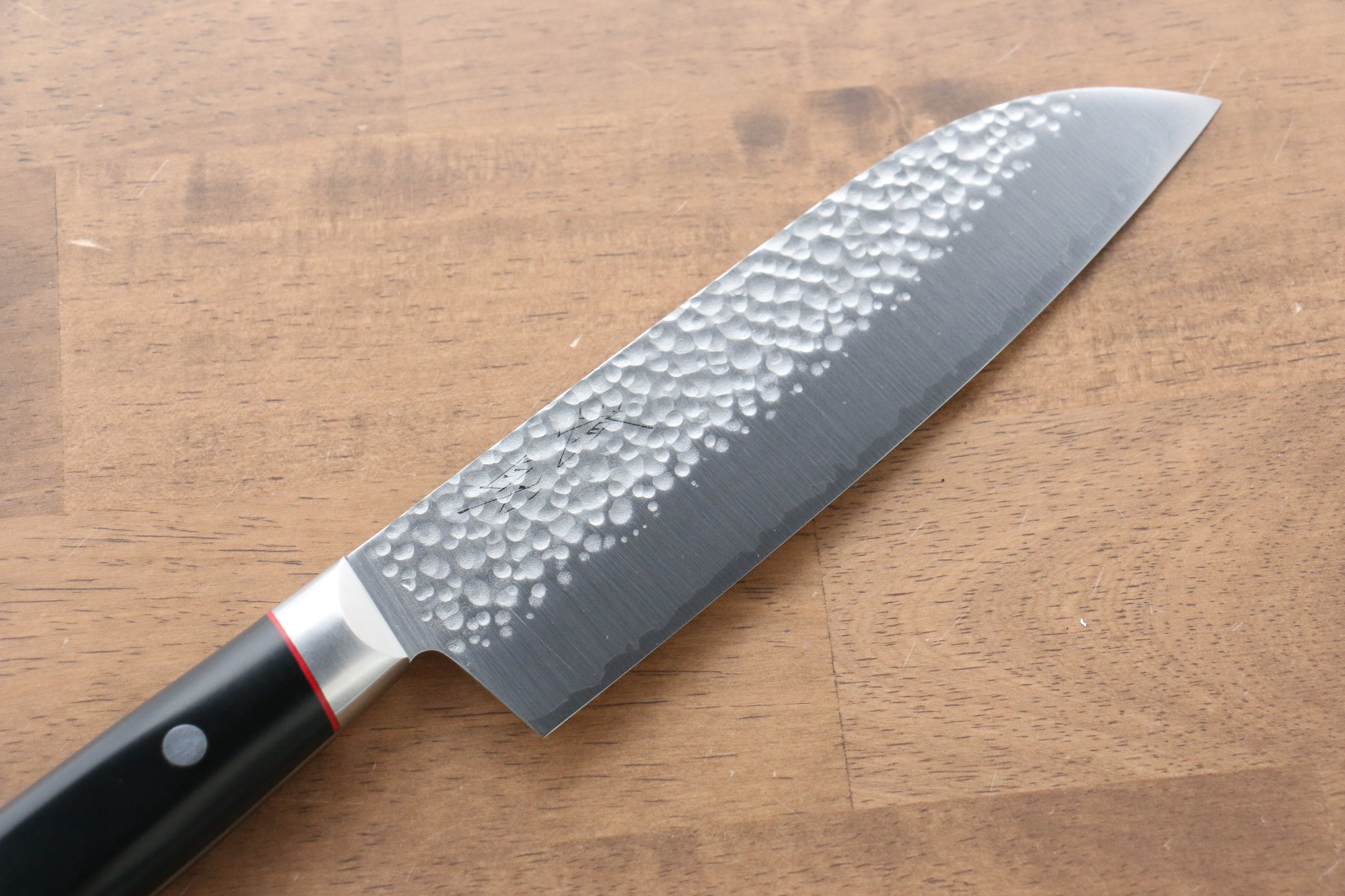Seisuke PRO-J VG10 Hammered Santoku 170mm Black Micarta Handle - Seisuke Knife