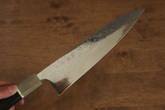 Takeshi Saji SG2 Mirrored Finish Damascus Gyuto 210mm Ebony with Ring Handle - Seisuke Knife