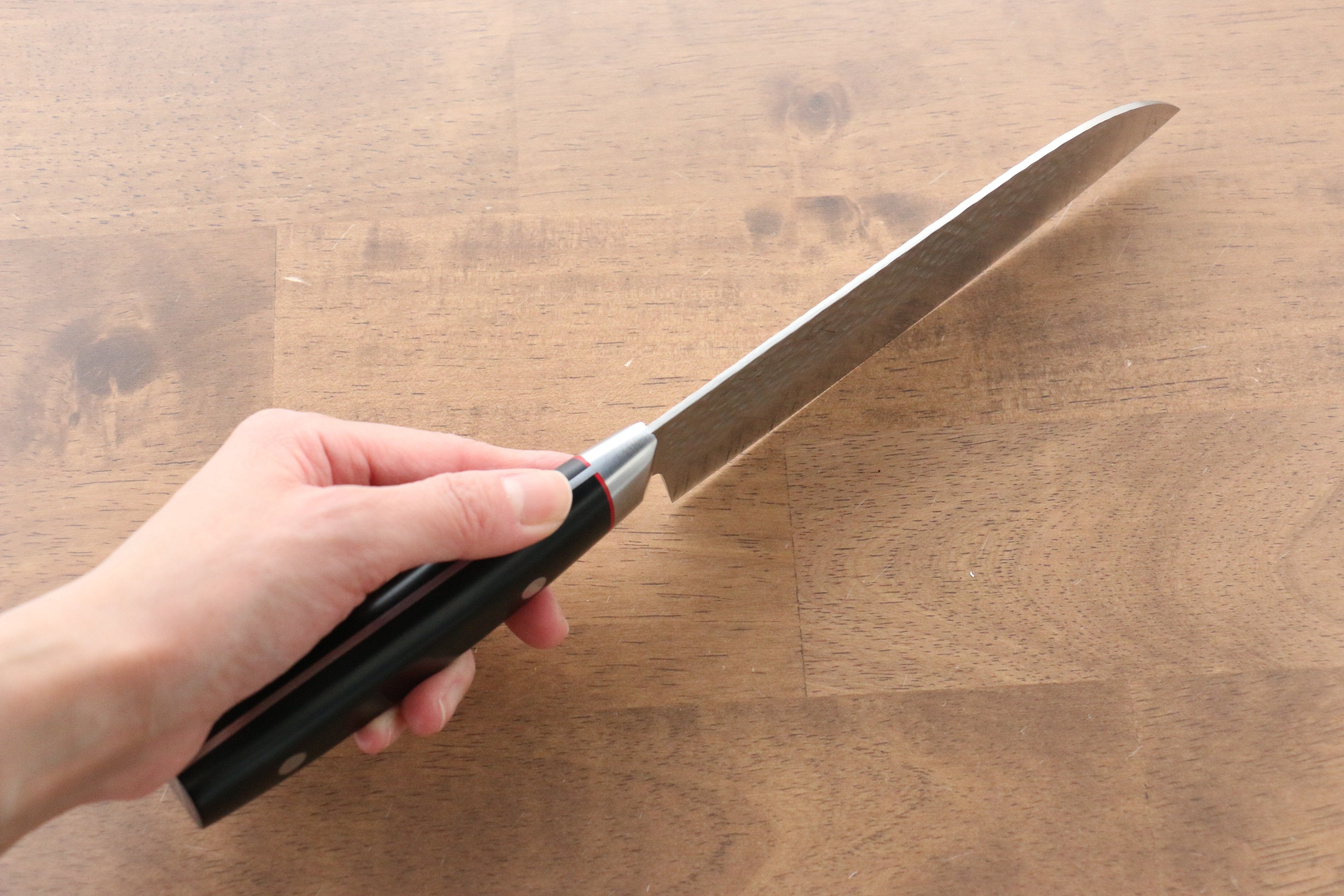 Seisuke PRO-J VG10 Hammered Santoku 170mm Black Micarta Handle - Seisuke Knife
