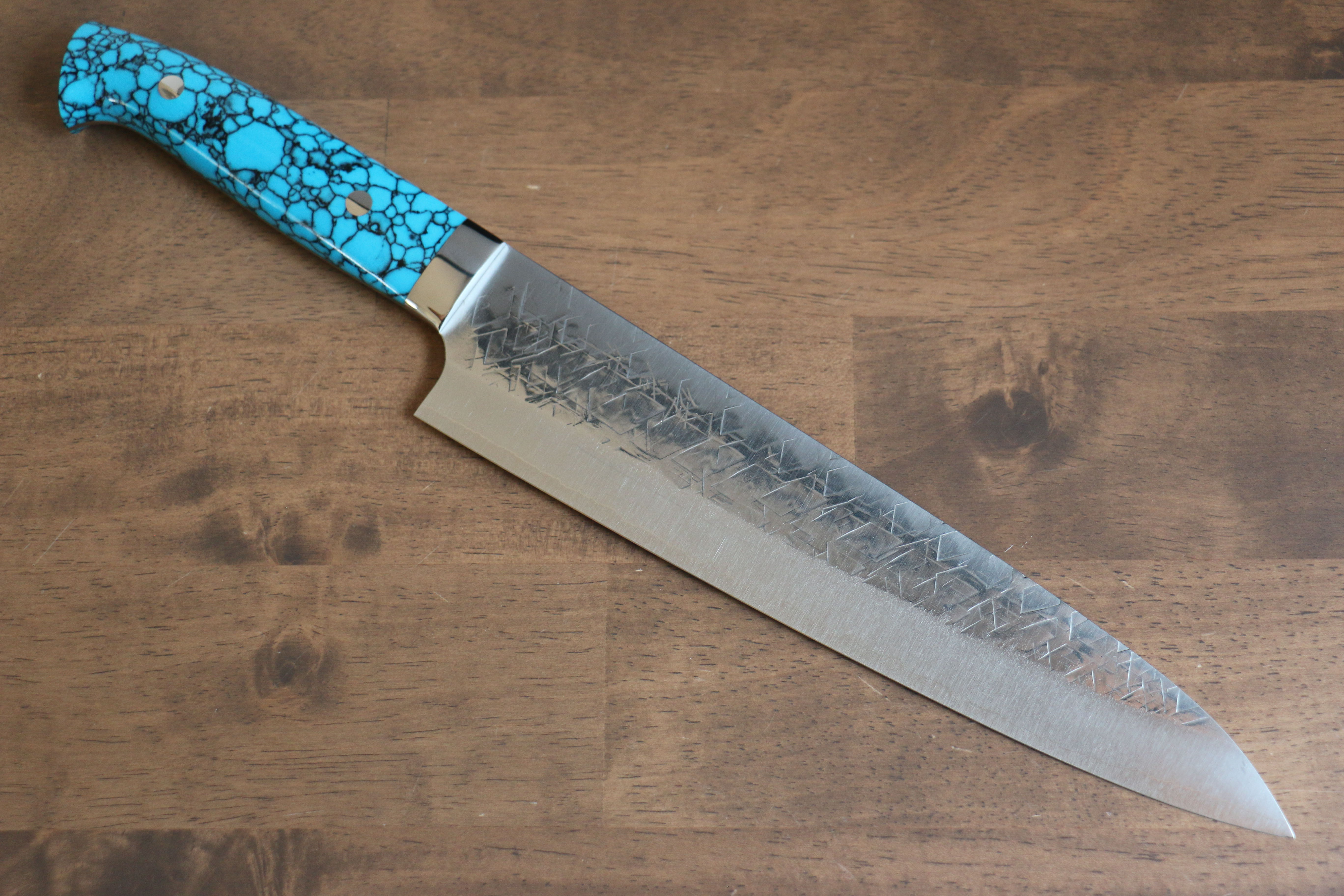 Takeshi Saji SRS13 Hammered Gyuto 240mm Blue Turquoise Handle - Seisuke Knife