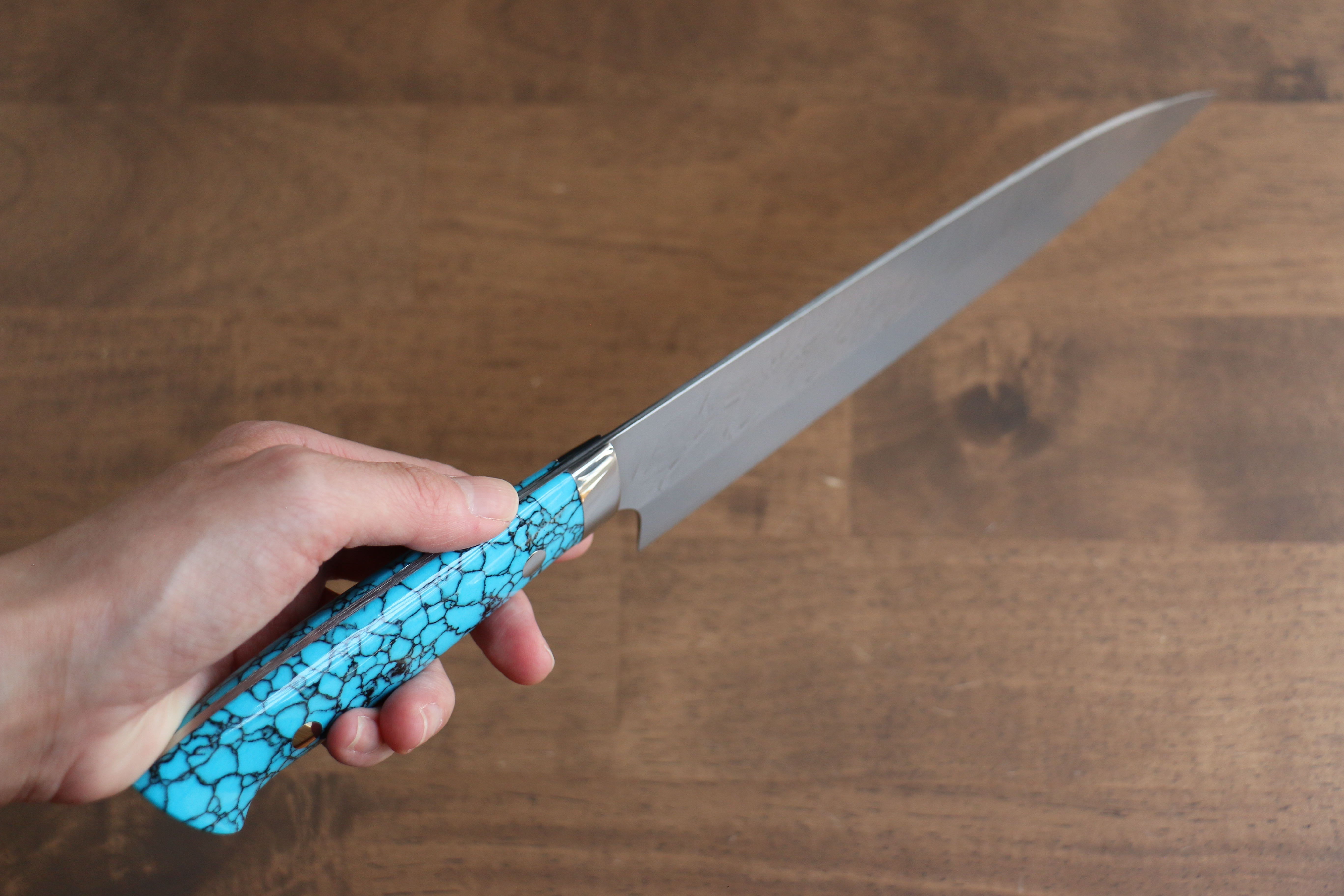 Takeshi Saji SRS13 Hammered Gyuto 210mm Blue Turquoise Handle - Seisuke Knife