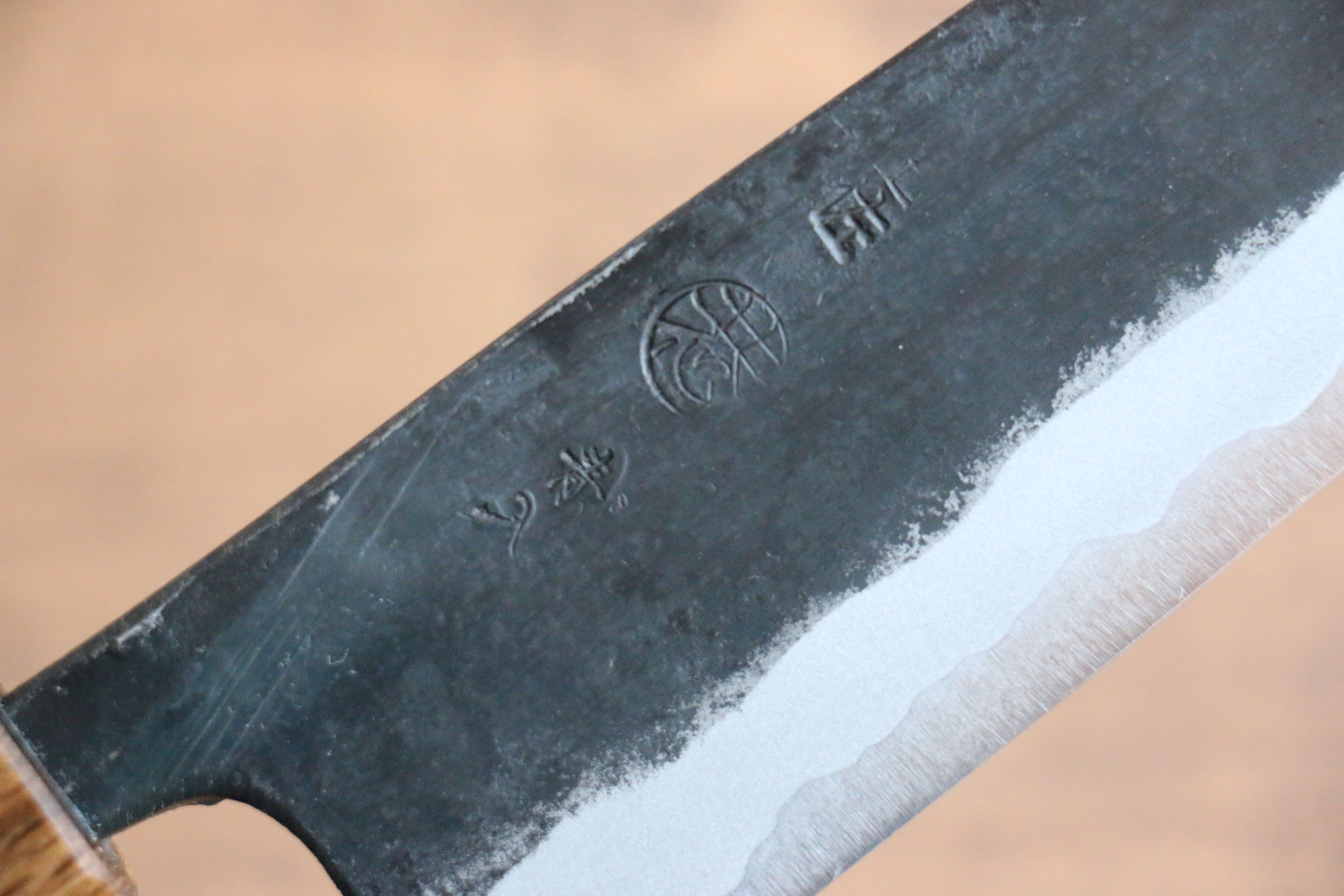 Kyohei Shindo Blue Steel Black Finished Santoku 170mm Live oak Lacquered Handle - Seisuke Knife