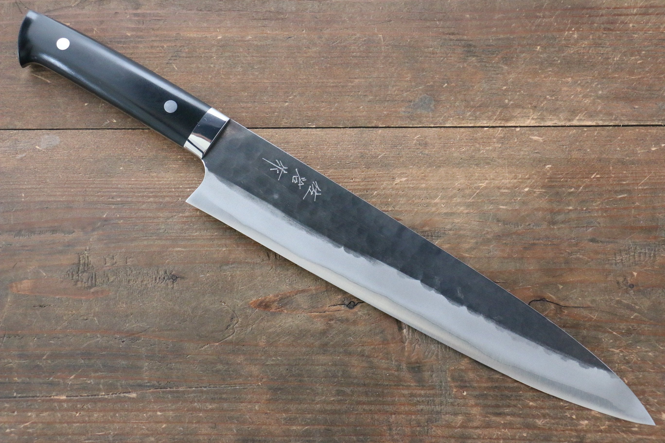 Takeshi Saji Blue Super Kurouchi Hammered Gyuto 270mm Black Micarta Handle - Seisuke Knife