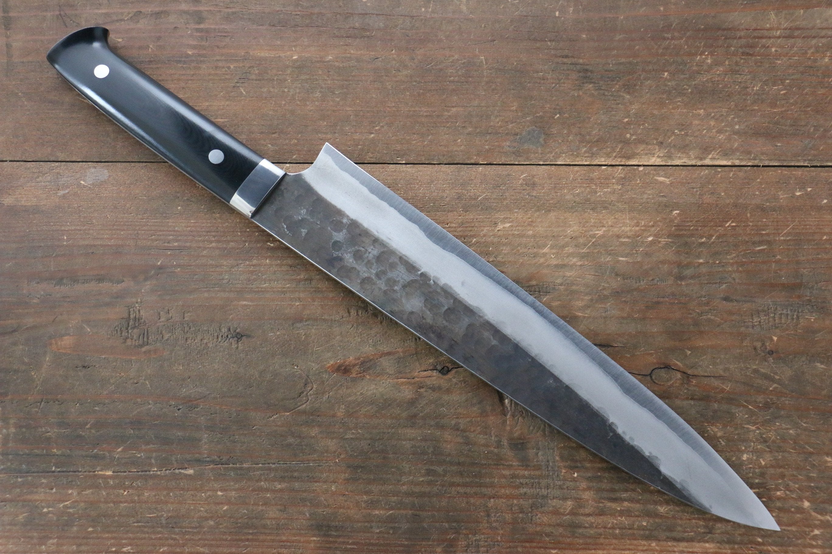 Takeshi Saji Blue Super Kurouchi Hammered Gyuto 270mm Black Micarta Handle - Seisuke Knife