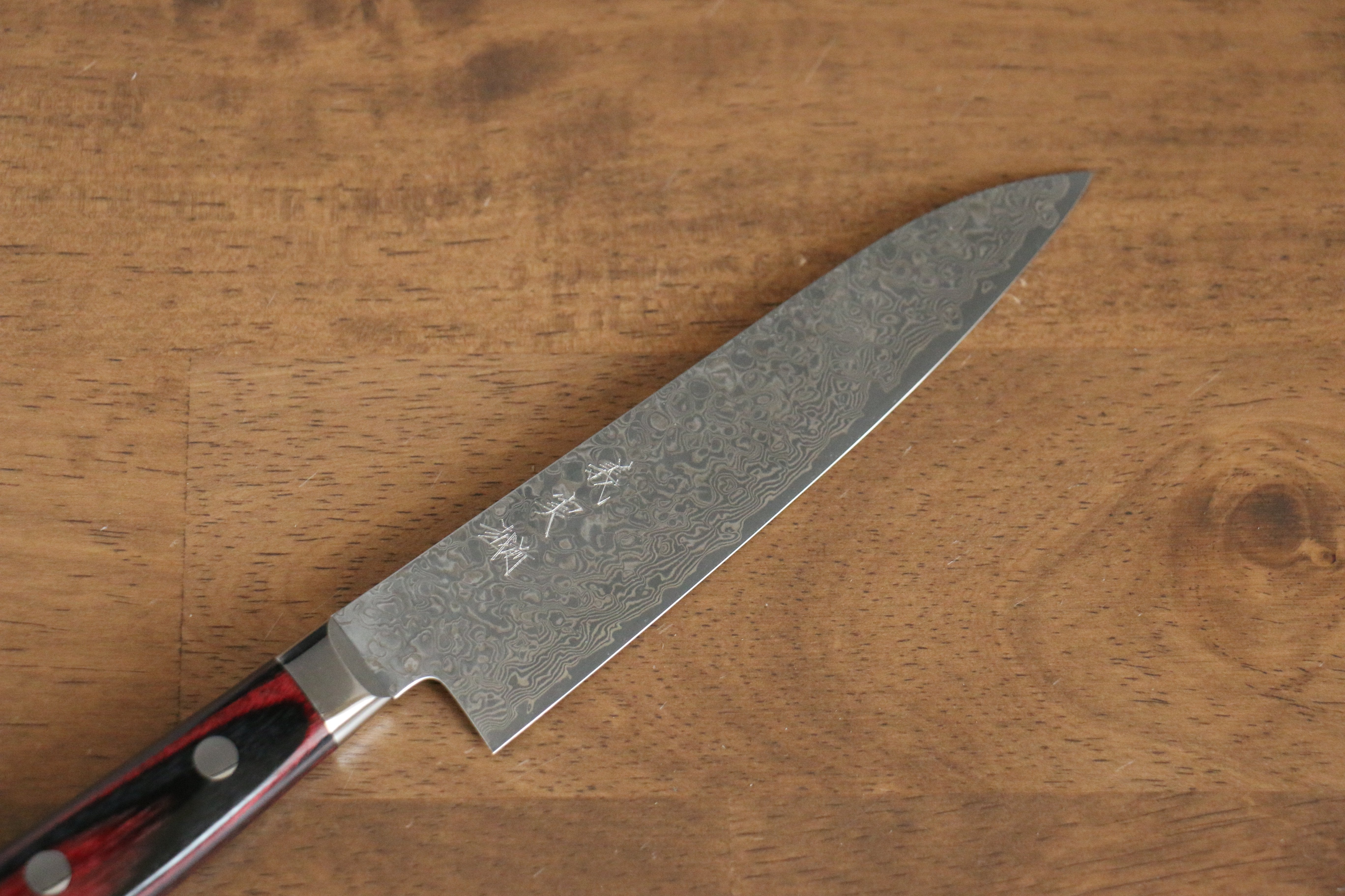 Yoshimi Kato VG10 Damascus Petty-Utility 120mm Red Pakka wood Handle - Seisuke Knife