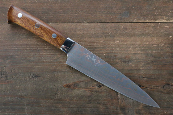 Takeshi Saji Blue Steel No.2 Colored Damascus Petty-Utility 150mm Ironwood Handle - Seisuke Knife