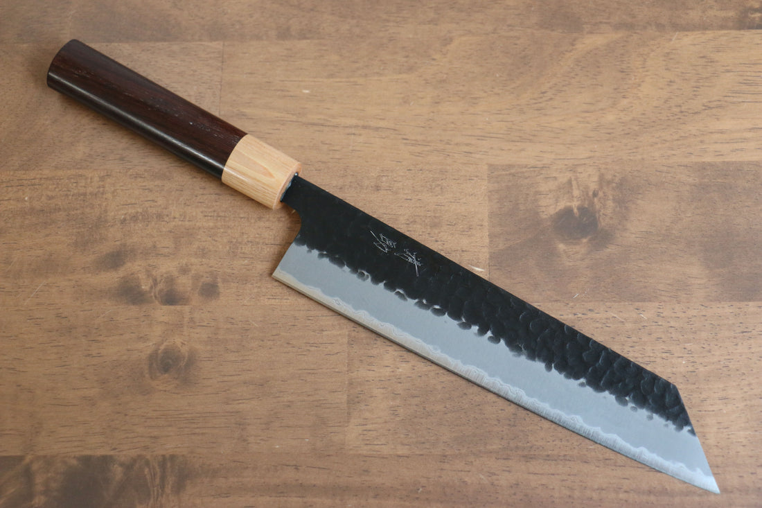  Seisuke Blue Super Hammered Kurouchi Kiritsuke 210mm Rosewood Handle - Seisuke Knife