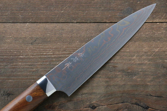 Takeshi Saji Blue Steel No.2 Colored Damascus Petty-Utility 150mm Ironwood Handle - Seisuke Knife