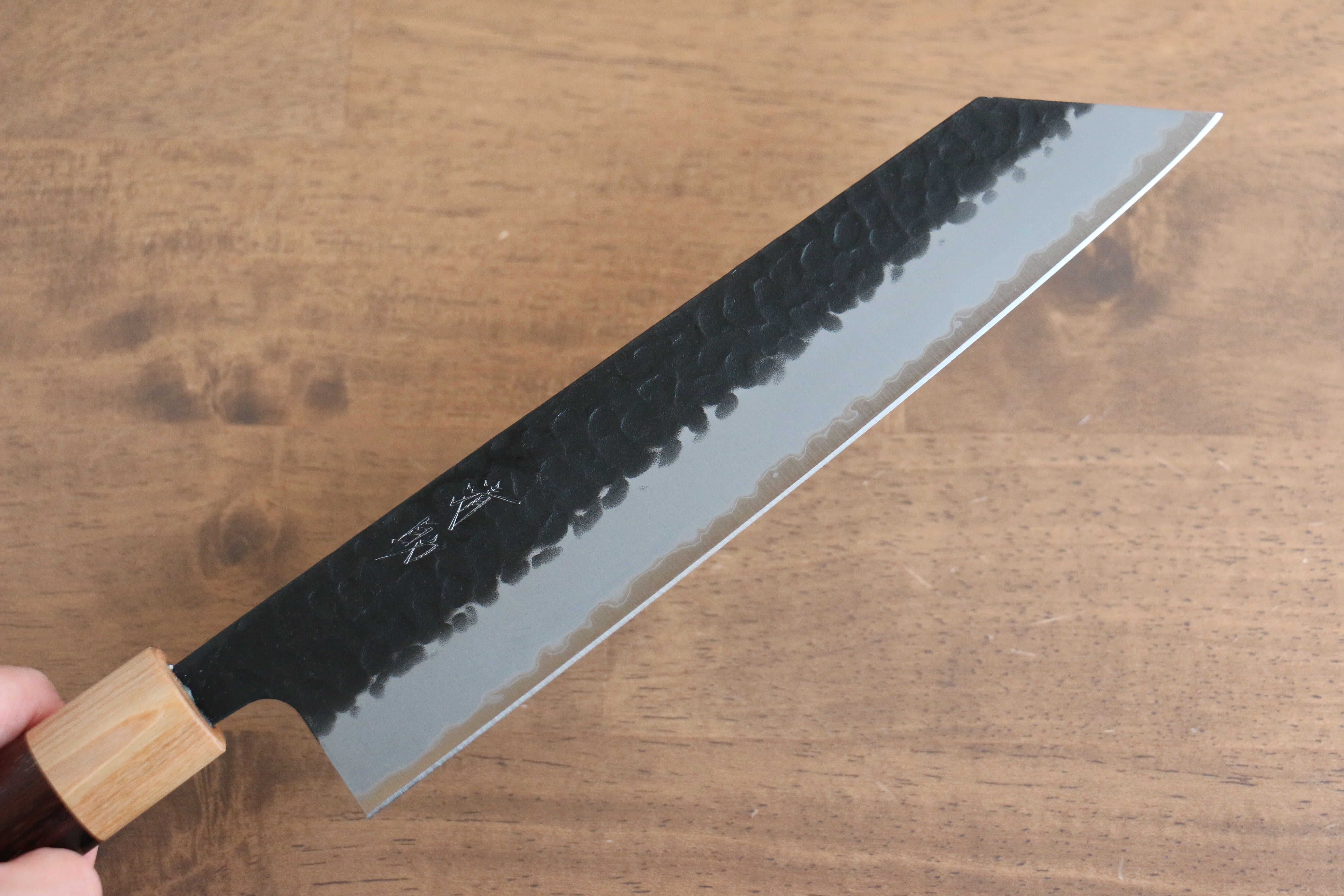 Seisuke Blue Super Hammered Kurouchi Kiritsuke 210mm Rosewood Handle - Seisuke Knife
