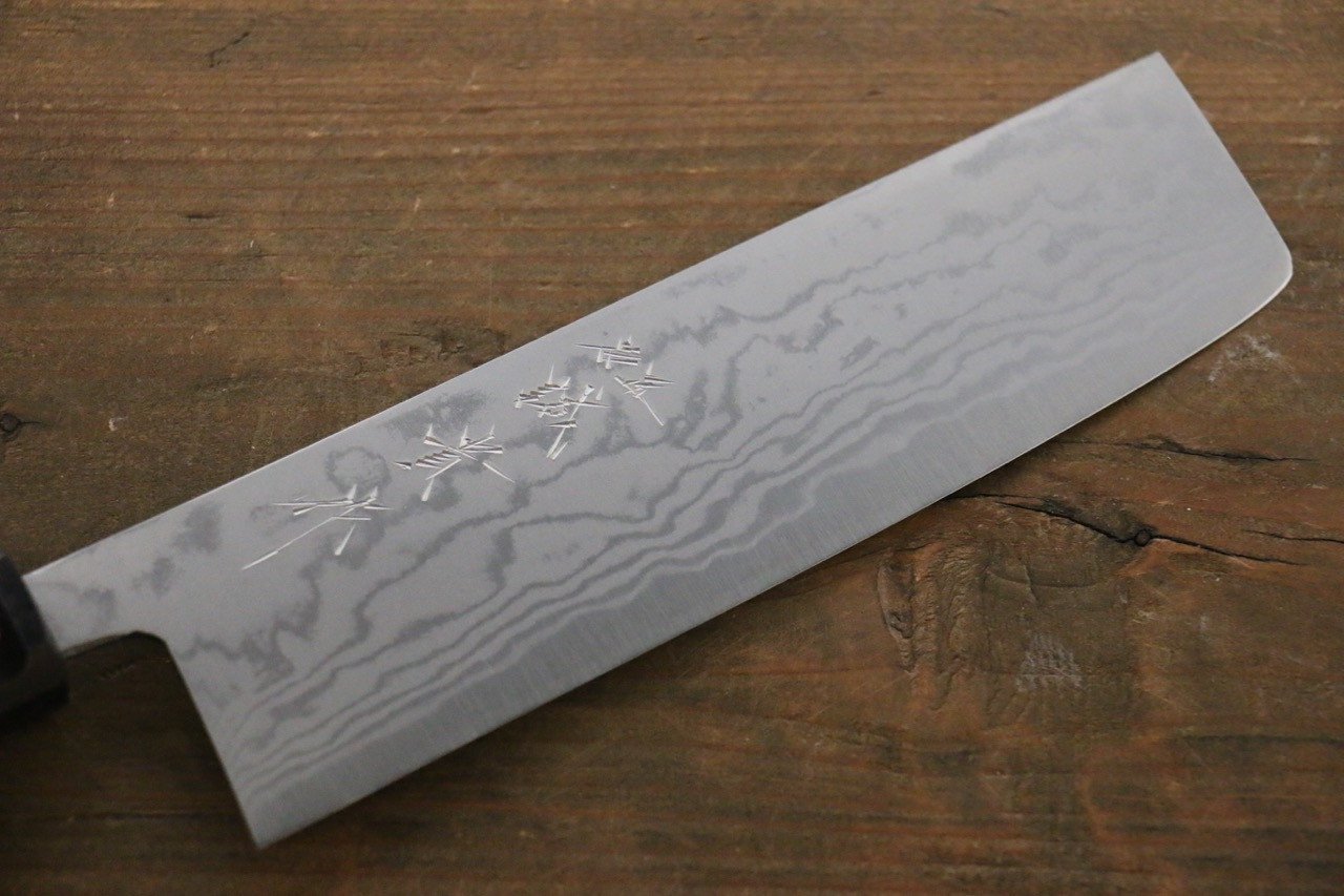 Shigeki Tanaka Blue Steel No.2 Damascus Nakiri 165mm Walnut Handle - Seisuke Knife