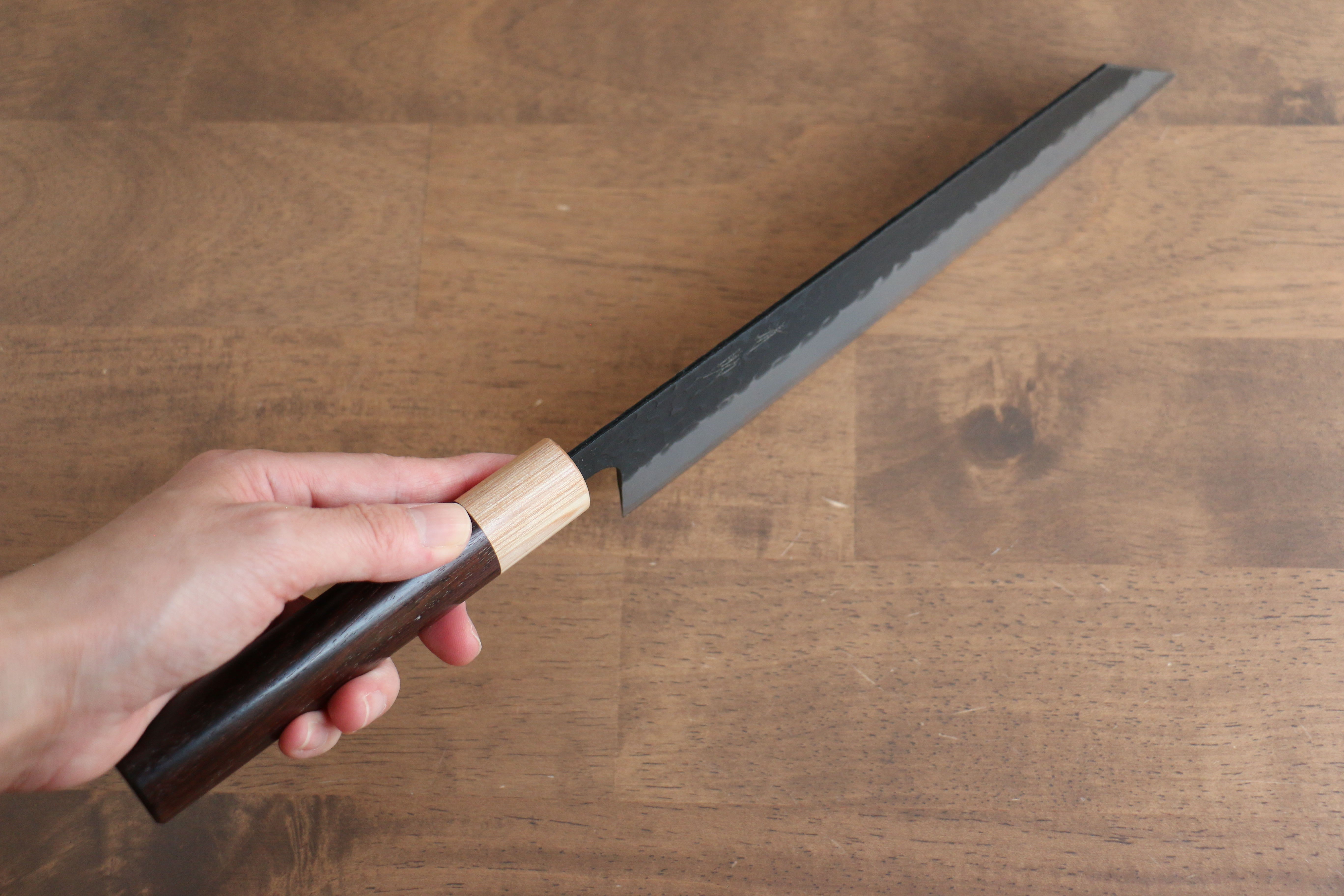 Seisuke Blue Super Hammered Kurouchi Kiritsuke 210mm Rosewood Handle - Seisuke Knife