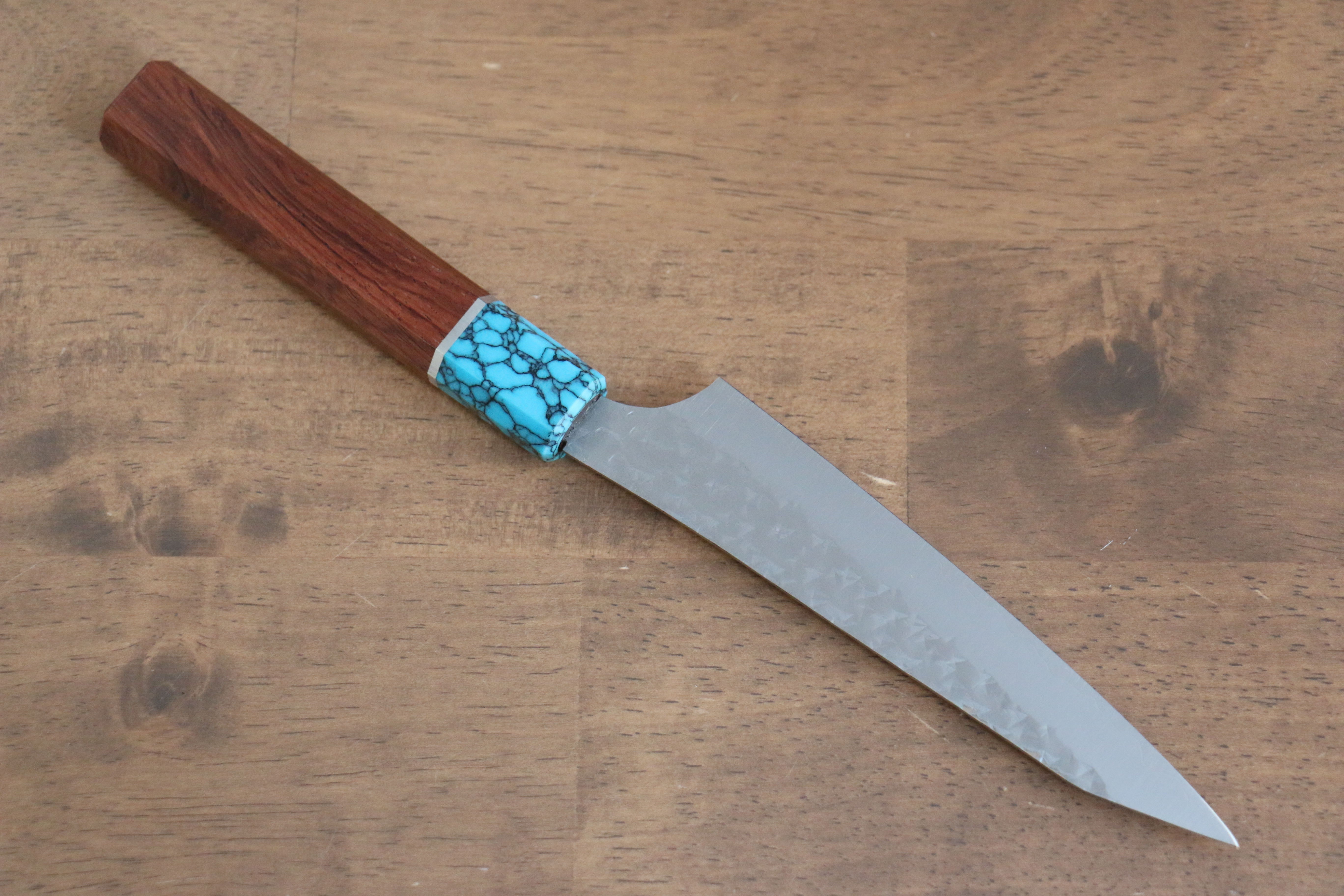 Yu Kurosaki Senko Ei SG2 Hammered Petty-Utility 130mm Rosewood (Ferrule: Blue Turquoise) Handle - Seisuke Knife