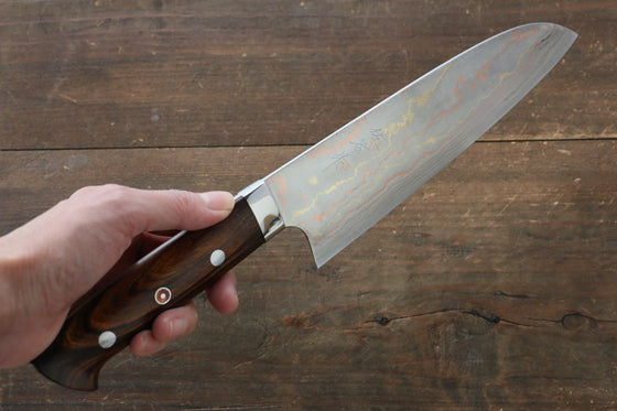 Takeshi Saji Blue Steel No.2 Colored Damascus Santoku 180mm Ironwood Handle - Seisuke Knife