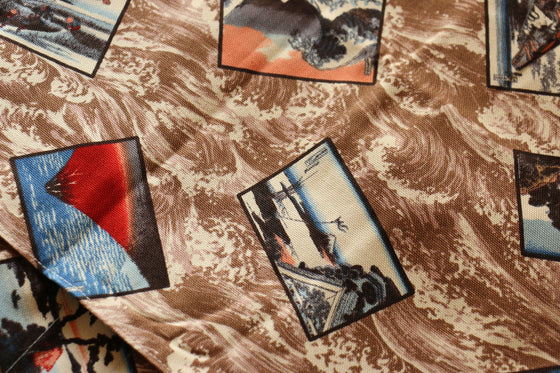 Japanese Style Knife Roll - Hokusai Brown with Plain Black Pocket (7 Pockets) - Seisuke Knife