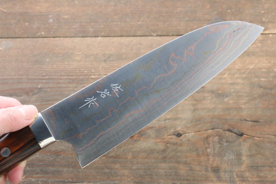 Takeshi Saji Blue Steel No.2 Colored Damascus Santoku 180mm Ironwood Handle - Seisuke Knife