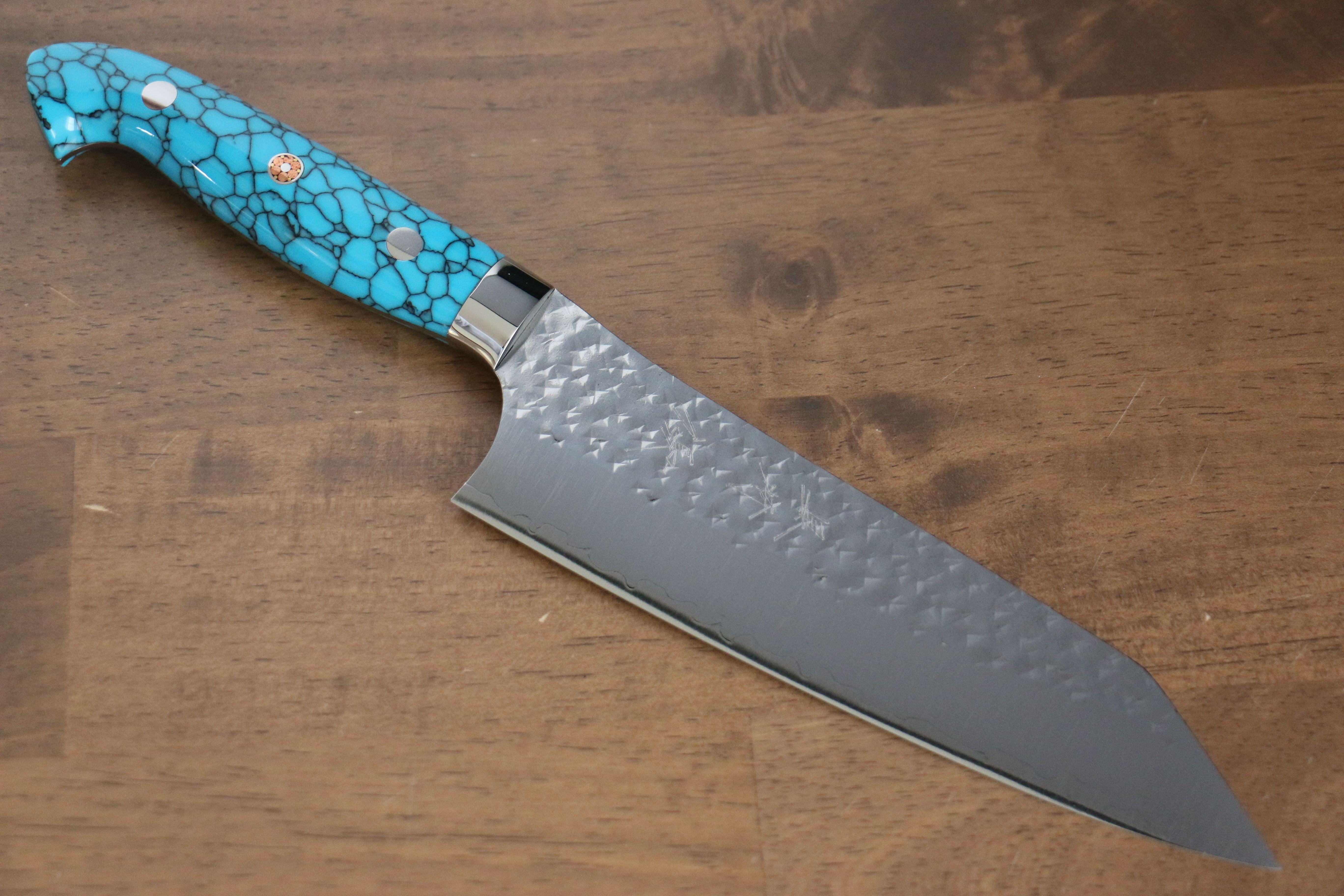 Yu Kurosaki Senko SG2 Hammered Bunka 170mm Turquoise Handle - Seisuke Knife