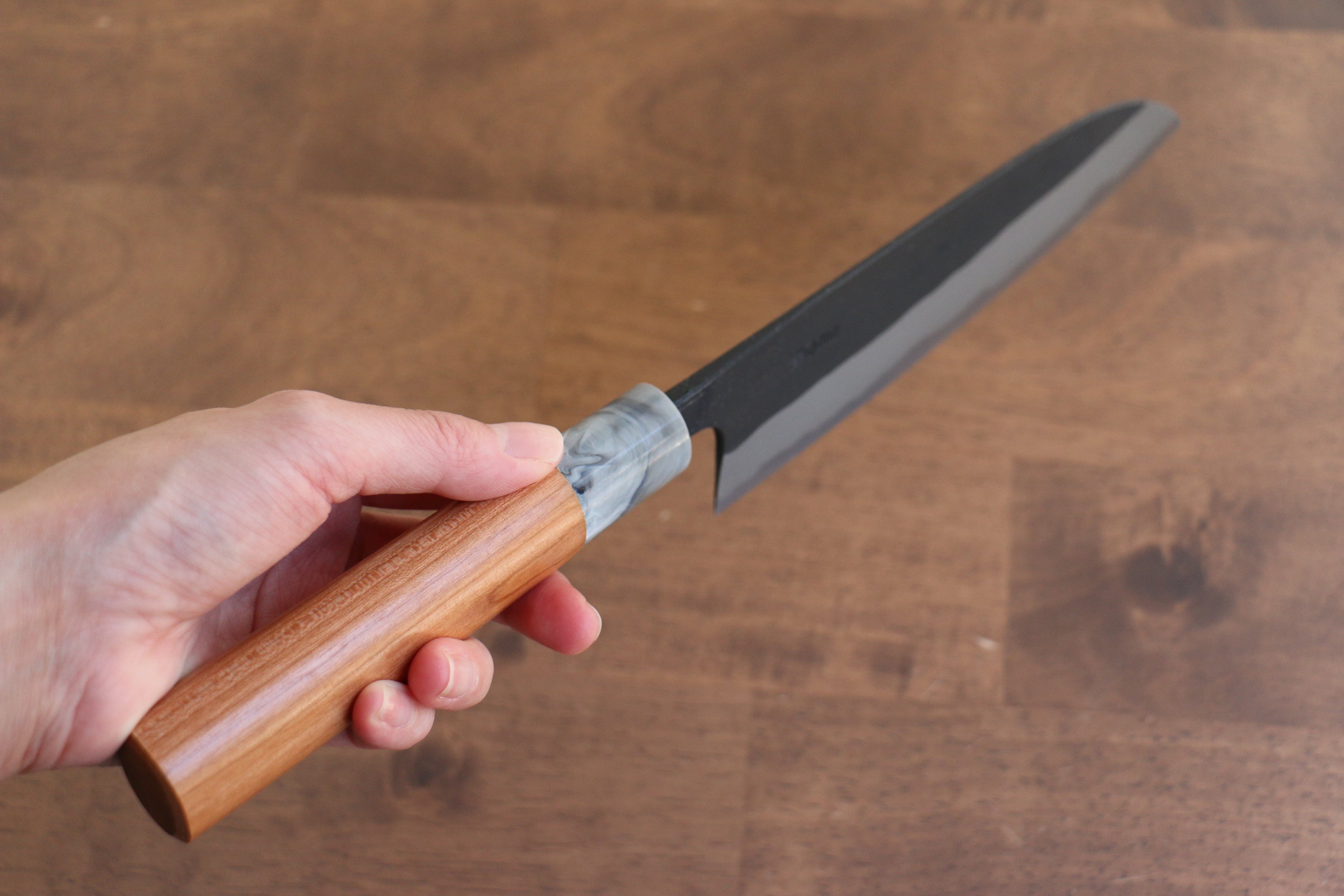 Nao Yamamoto White Steel No.2 Kurouchi Santoku 170mm Cherry Wood Handle - Seisuke Knife