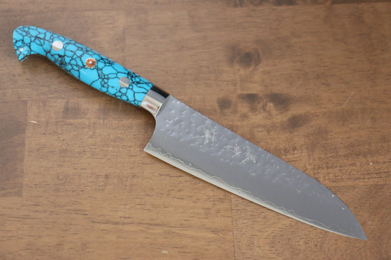 Yu Kurosaki Senko SG2 Hammered Small Santoku 150mm Turquoise Handle - Seisuke Knife
