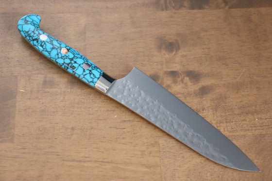 Yu Kurosaki Senko SG2 Hammered Small Santoku 150mm Turquoise Handle - Seisuke Knife