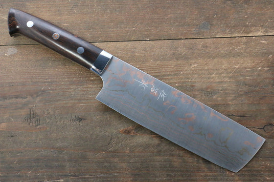 Takeshi Saji Blue Steel No.2 Colored Damascus Nakiri 175mm Ironwood Handle - Seisuke Knife