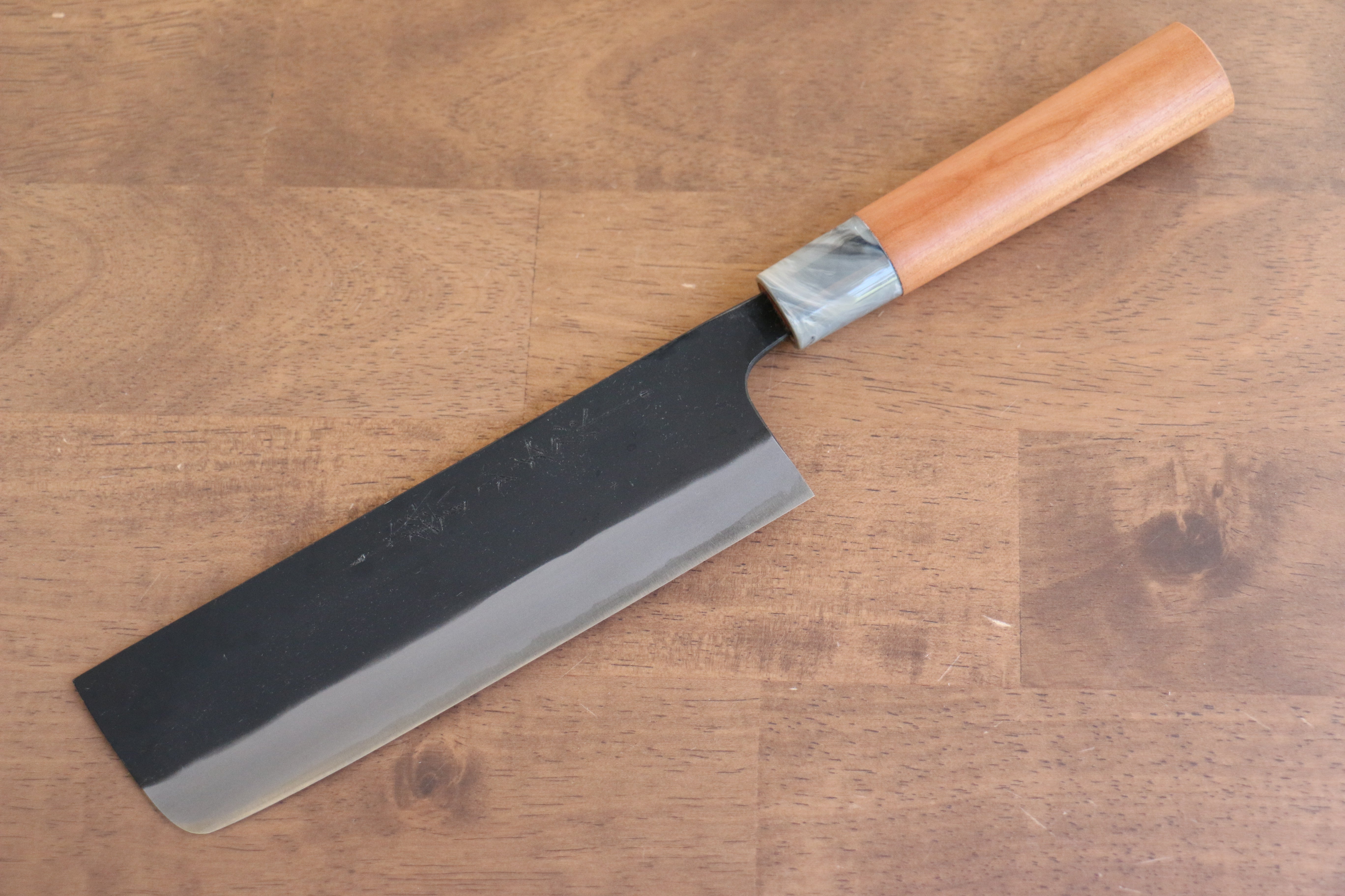 Nao Yamamoto White Steel No.2 Kurouchi Nakiri 180mm Cherry Wood Handle - Seisuke Knife