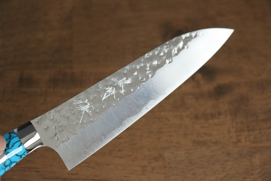 Yu Kurosaki Senko SG2 Hammered Small Santoku 150mm Turquoise Handle - Seisuke Knife