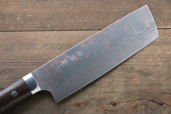 Takeshi Saji Blue Steel No.2 Colored Damascus Nakiri 175mm Ironwood Handle - Seisuke Knife