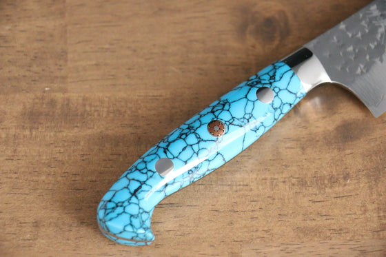 Yu Kurosaki Senko SG2 Hammered Small Santoku 150mm Turquoise Handle - Seisuke Knife