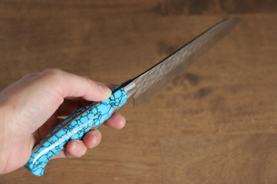 Yu Kurosaki Senko SG2 Hammered Small Santoku 150mm Turquoise Handle - Seisuke Knife