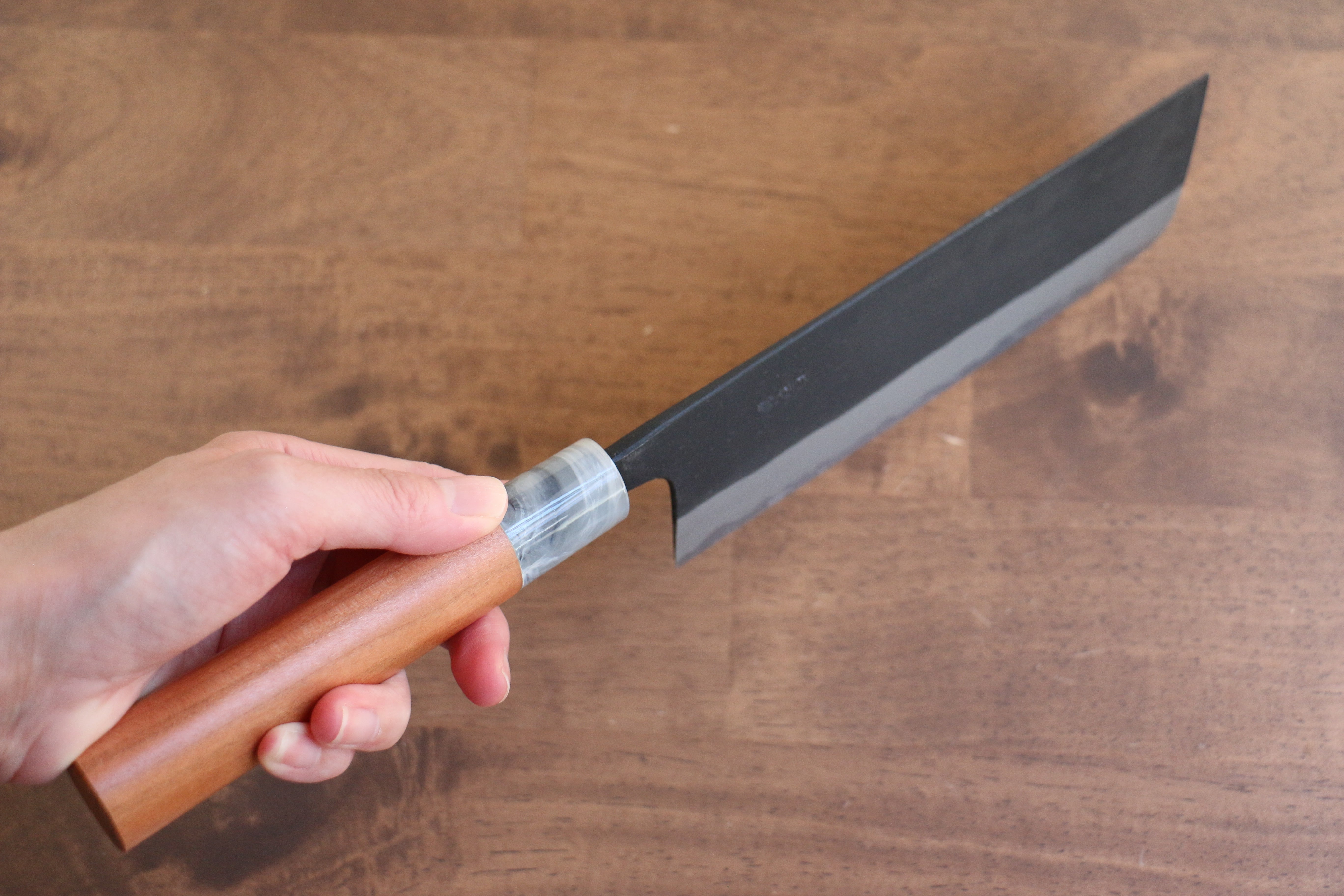 Nao Yamamoto White Steel No.2 Kurouchi Nakiri 180mm Cherry Wood Handle - Seisuke Knife