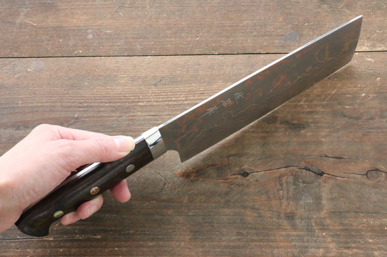 Takeshi Saji Blue Steel No.2 Colored Damascus Nakiri 175mm Ironwood Handle - Seisuke Knife